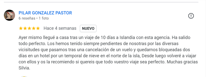 reseña de google de una viajera que ha estado en Islandia en 2024